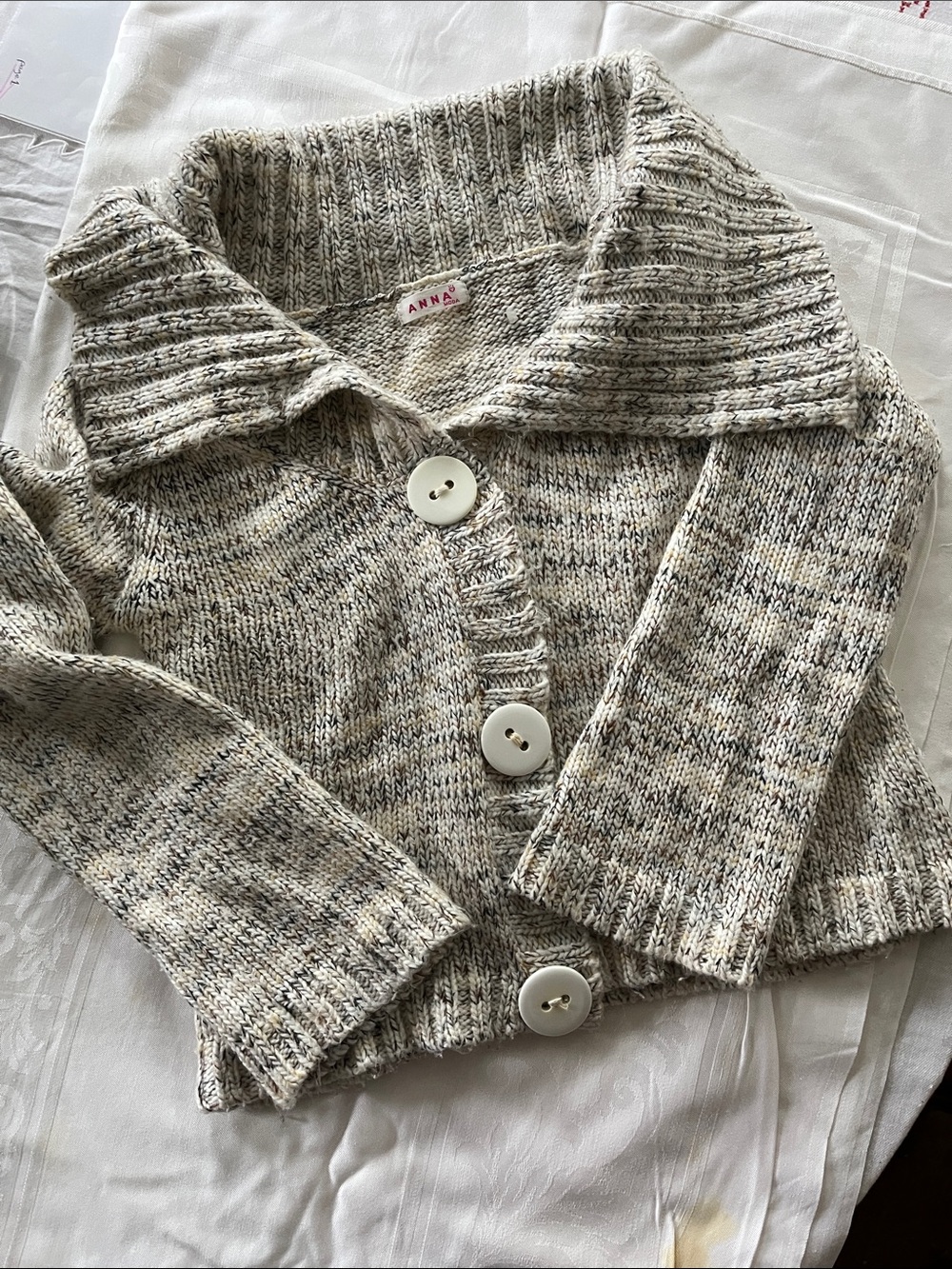 Anna Neutral Speckled Collar Cardigan Sweater